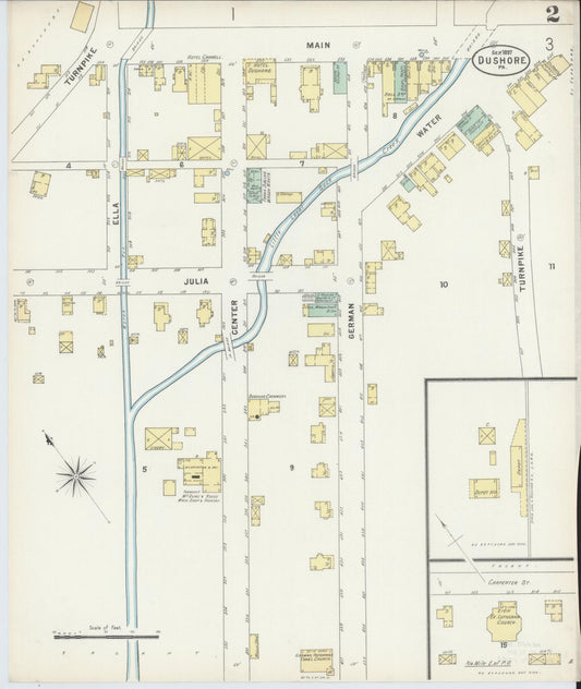 Sanborn Fire Insurance Map from Dushore, Sullivan County, Pennsylvania (1897), Sheet #0002 - Historic Sanborn Fire Insurance Map Print, vintage old map wall art, antique decor, genealogy gift, Pennsylvania Pennsylvania map