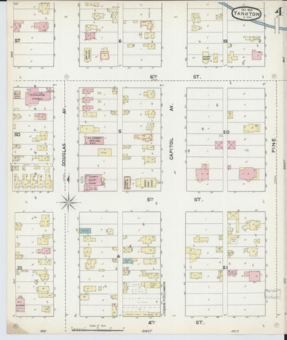 Sanborn Fire Insurance Map from Yankton, Yankton County, South Dakota (1891), Sheet #0004 - Complete Map Set gallery image, historic Sanborn map, vintage wall art, South Dakota South Dakota