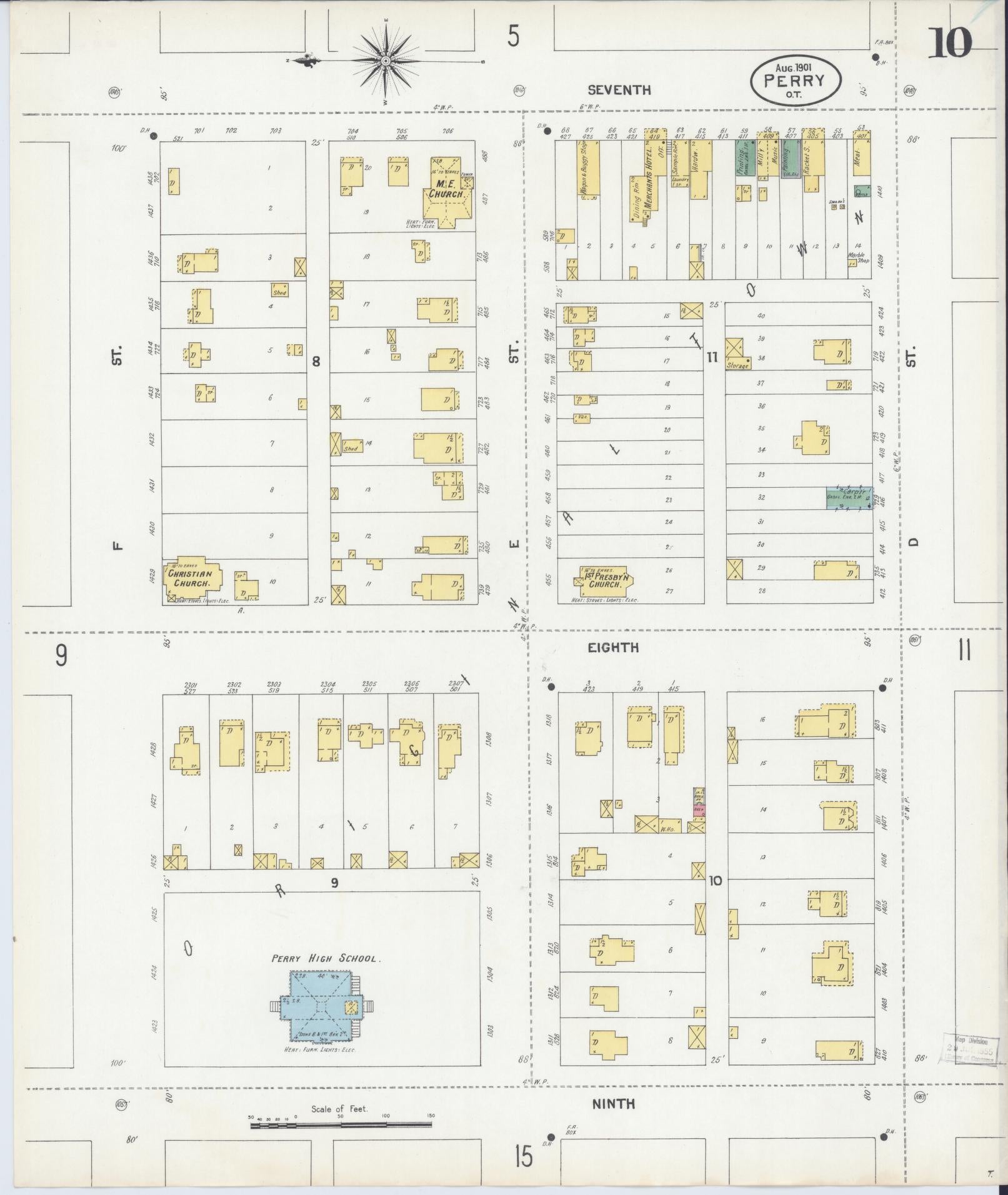 Sanborn Fire Insurance Map from Perry, Noble County, Oklahoma (1901), Sheet #0010 - Complete Map Set gallery image, historic Sanborn map, vintage wall art, Oklahoma Oklahoma