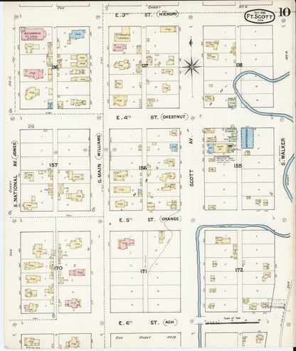 Sanborn Fire Insurance Map from Fort Scott, Bourbon County, Kansas (1888), Sheet #0010 - Complete Map Set gallery image, historic Sanborn map, vintage wall art, Kansas Kansas