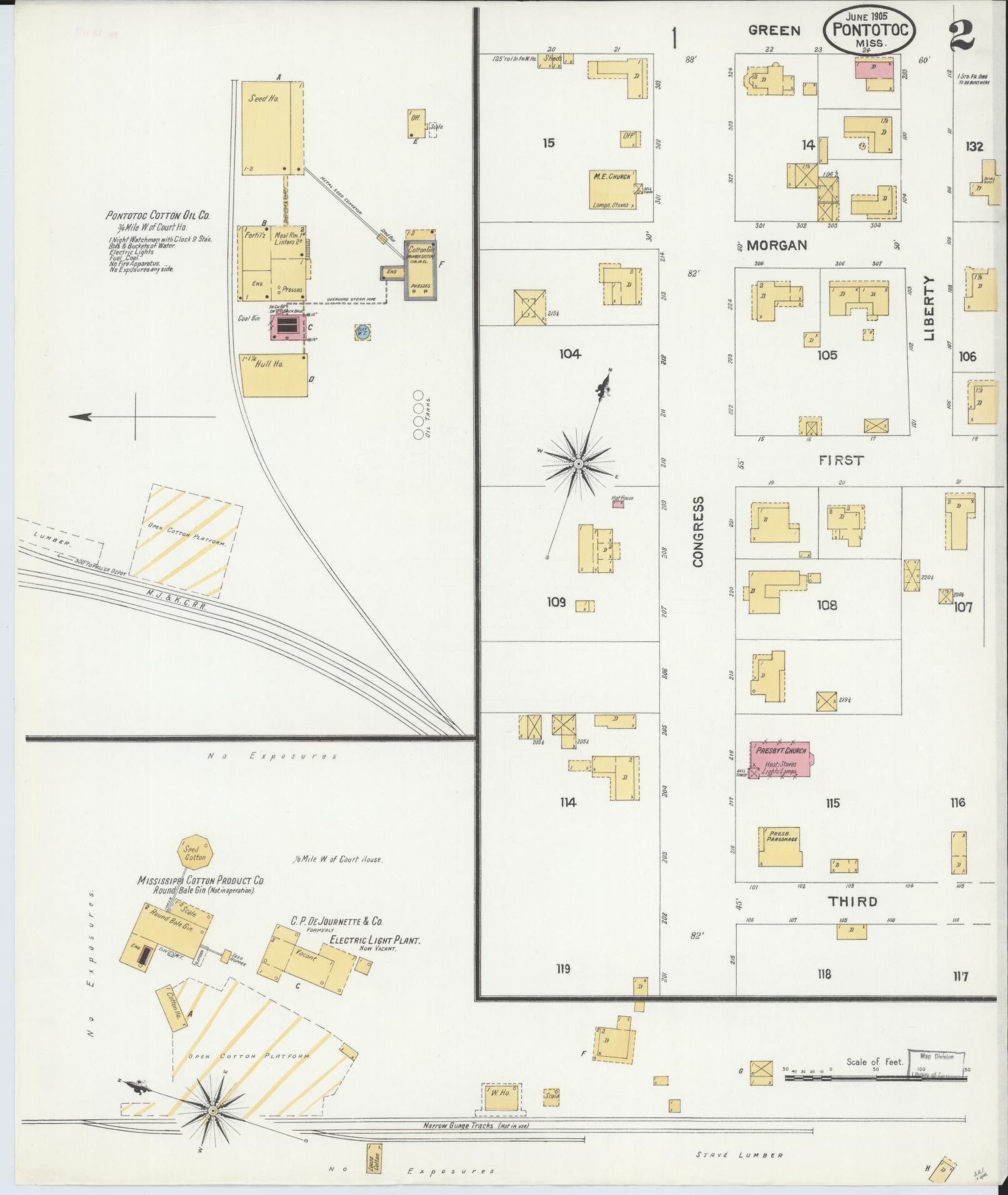 Sanborn Fire Insurance Map from Pontotoc, Pontotoc County, Mississippi (1905), Sheet #0002 - Historic Sanborn Fire Insurance Map Print, vintage old map wall art, antique decor, genealogy gift, Mississippi Mississippi map