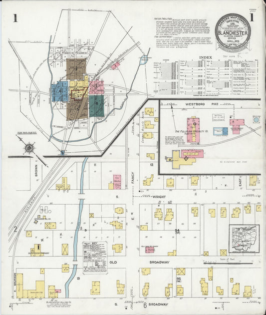 Sanborn Fire Insurance Map from Blanchester, Clinton County, Ohio (1925), Sheet #0001 - Historic Sanborn Fire Insurance Map Print, vintage old map wall art, antique decor, genealogy gift, Ohio Ohio map