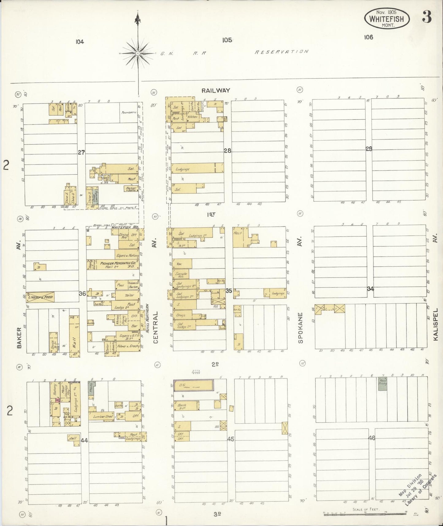 Sanborn Fire Insurance Map from Whitefish, Flathead County, Montana (1905), Sheet #0003 - Complete Map Set gallery image, historic Sanborn map, vintage wall art, Montana Montana