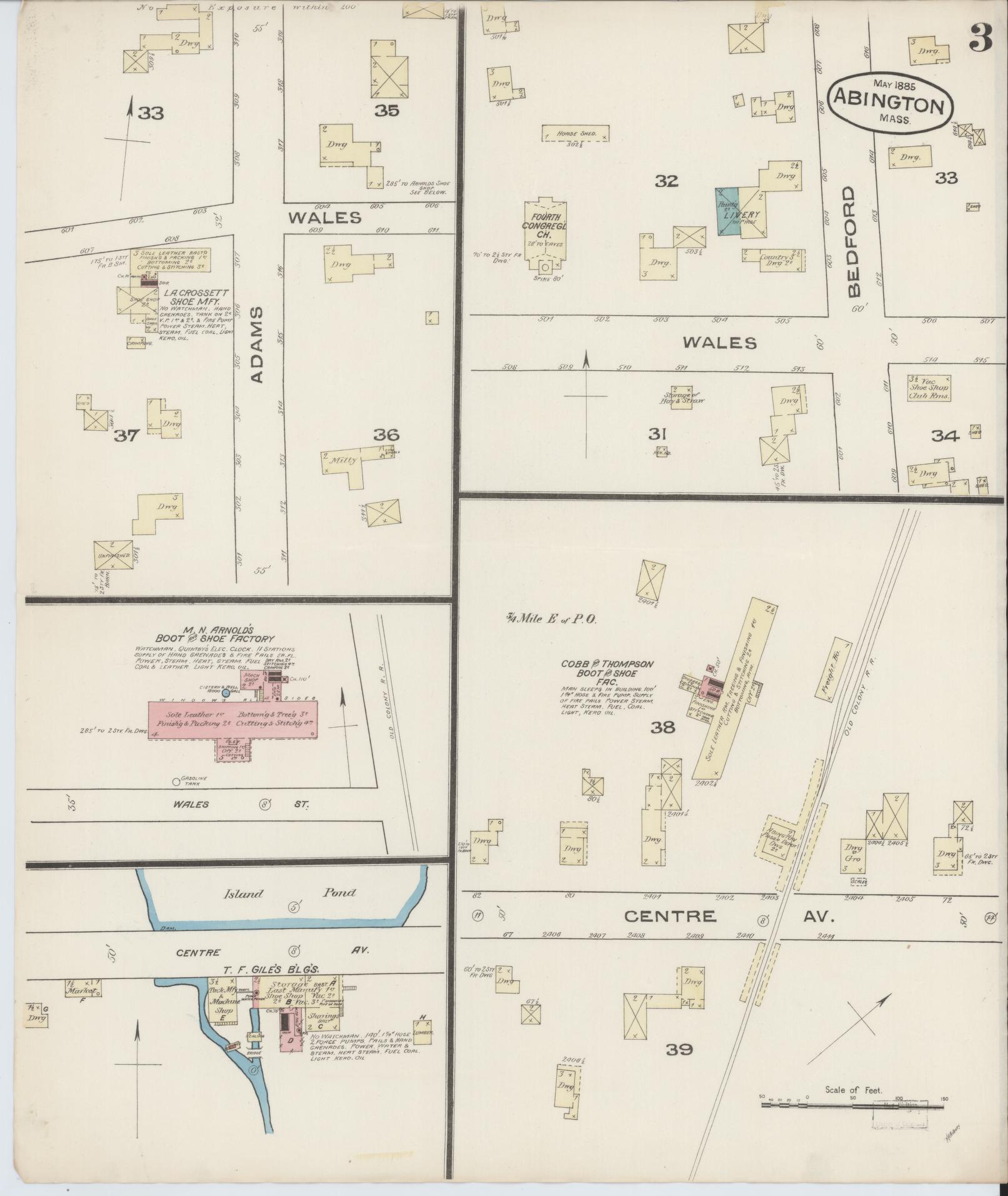 Sanborn Fire Insurance Map from Abington, Plymouth County, Massachusetts (1885), Sheet #0003 - Historic Sanborn Fire Insurance Map Print, vintage old map wall art, antique decor, genealogy gift, Massachusetts Massachusetts map