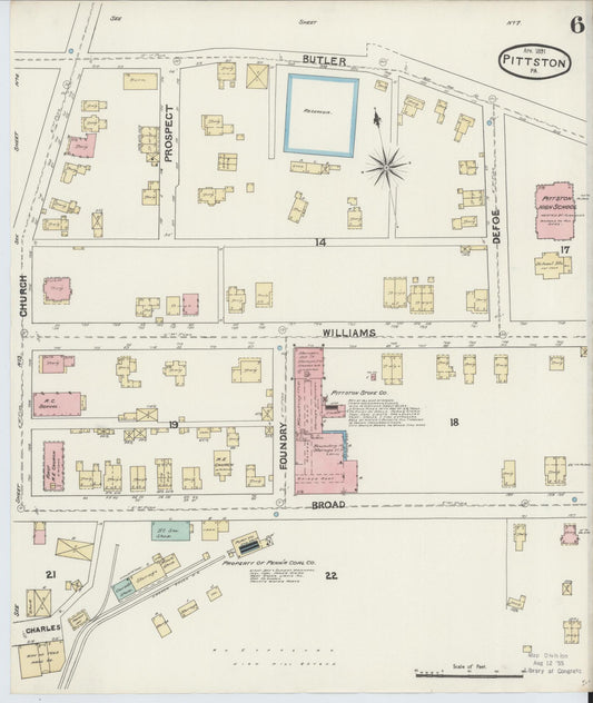 Sanborn Fire Insurance Map from Pittston, Luzerne County, Pennsylvania (1891), Sheet #0006 - Historic Sanborn Fire Insurance Map Print, vintage old map wall art, antique decor, genealogy gift, Pennsylvania Pennsylvania map