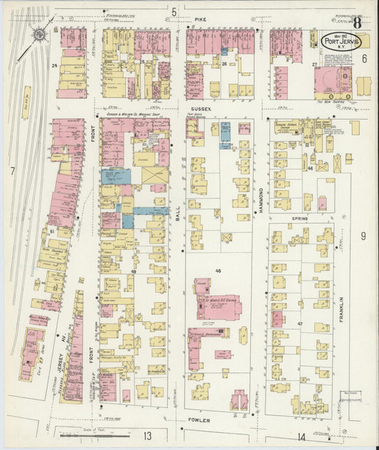 Sanborn Fire Insurance Map from Port Jervis, Orange County, New York (1912), Sheet #0008 - Historic Sanborn Fire Insurance Map Print, vintage old map wall art, antique decor, genealogy gift, New York New York map