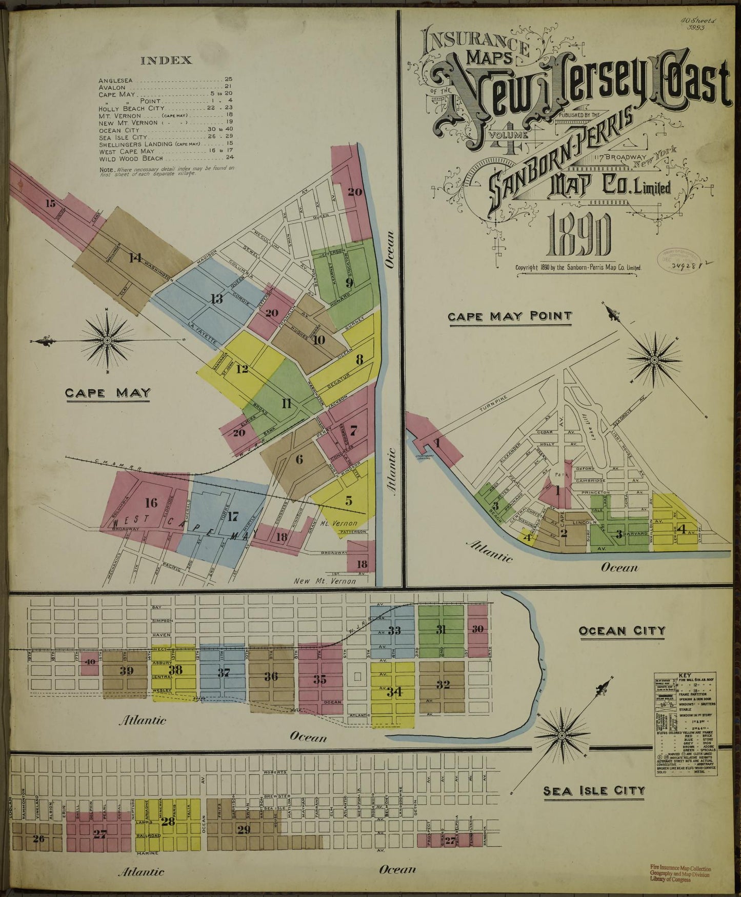 Sanborn Fire Insurance Map from New Jersey Coast, New Jersey Coast, New Jersey (1890), Sheet #0001 - Historic Sanborn Fire Insurance Map Print, vintage old map wall art, antique decor, genealogy gift, New Jersey Coast New Jersey map