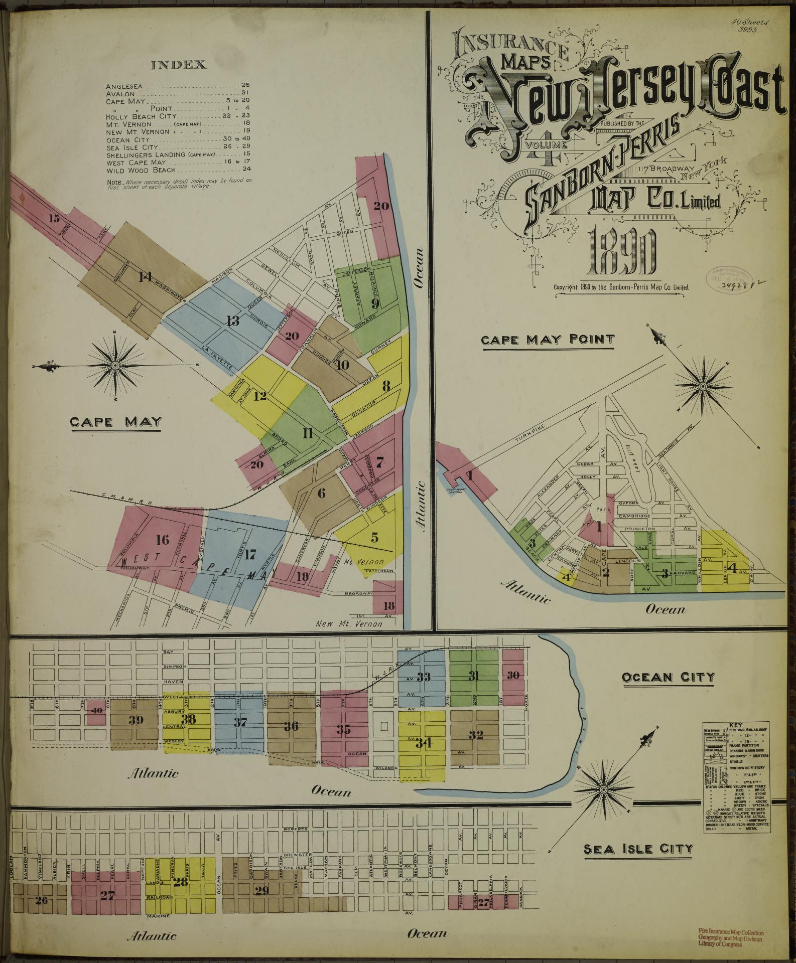 Sanborn Fire Insurance Map from New Jersey Coast, New Jersey Coast, New Jersey (1890), Sheet #0001 - Historic Sanborn Fire Insurance Map Print, vintage old map wall art, antique decor, genealogy gift, New Jersey Coast New Jersey map
