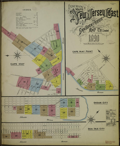 Sanborn Fire Insurance Map from New Jersey Coast, New Jersey Coast, New Jersey (1890), Sheet #0001 - Historic Sanborn Fire Insurance Map Print, vintage old map wall art, antique decor, genealogy gift, New Jersey Coast New Jersey map