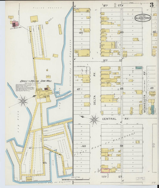 Sanborn Fire Insurance Map from Gladstone, Delta County, Michigan (1893), Sheet #0003 - Historic Sanborn Fire Insurance Map Print, vintage old map wall art, antique decor, genealogy gift, Michigan Michigan map