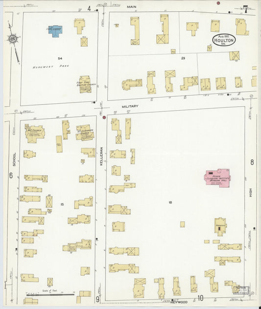 Sanborn Fire Insurance Map from Houlton, Aroostook County, Maine (1912), Sheet #0007 - Historic Sanborn Fire Insurance Map Print, vintage old map wall art, antique decor, genealogy gift, Maine Maine map