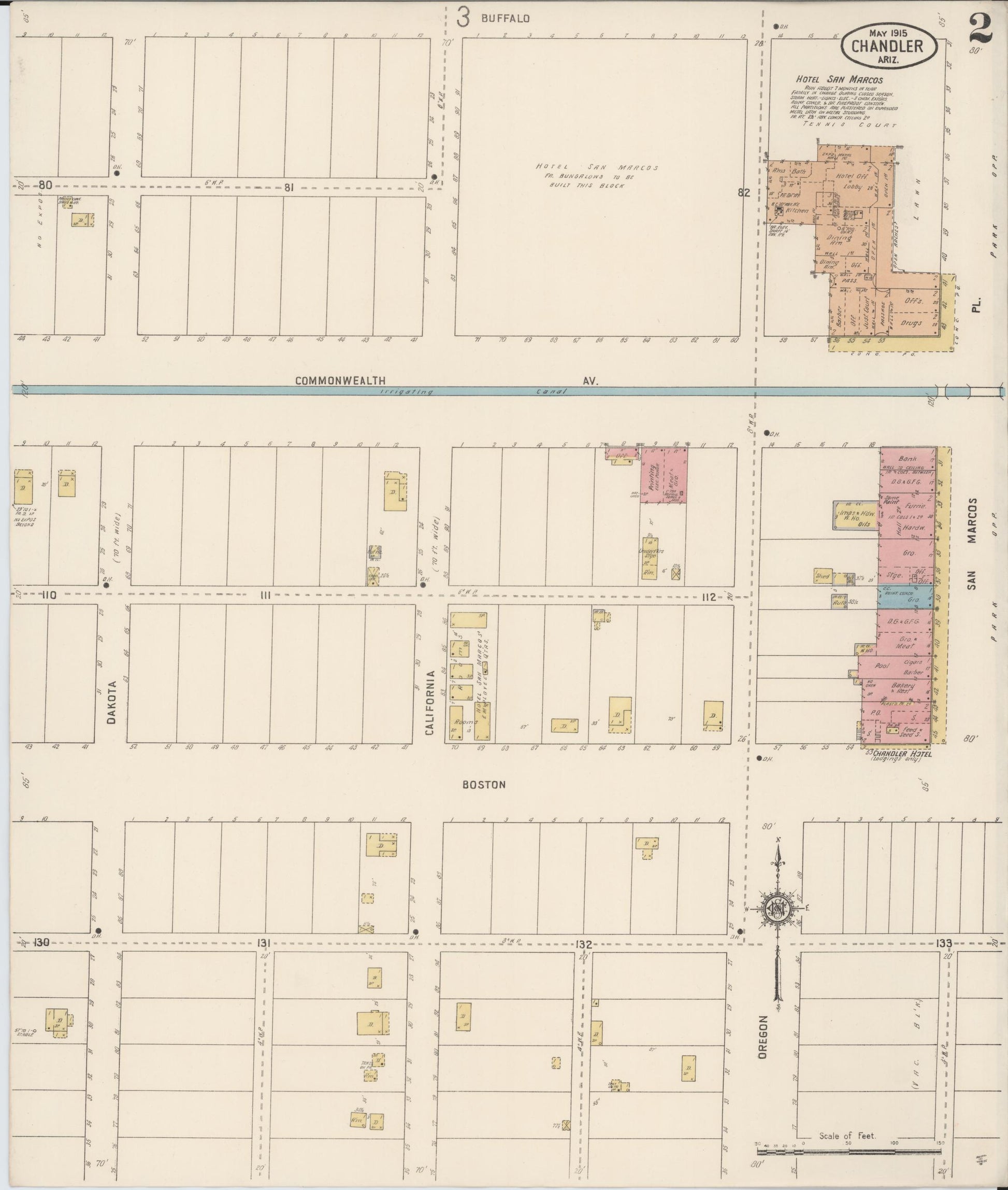 Sanborn Fire Insurance Map from Chandler, Maricopa County, Arizona (1915), Sheet #0002 - Historic Sanborn Fire Insurance Map Print, vintage old map wall art, antique decor, genealogy gift, Arizona Arizona map