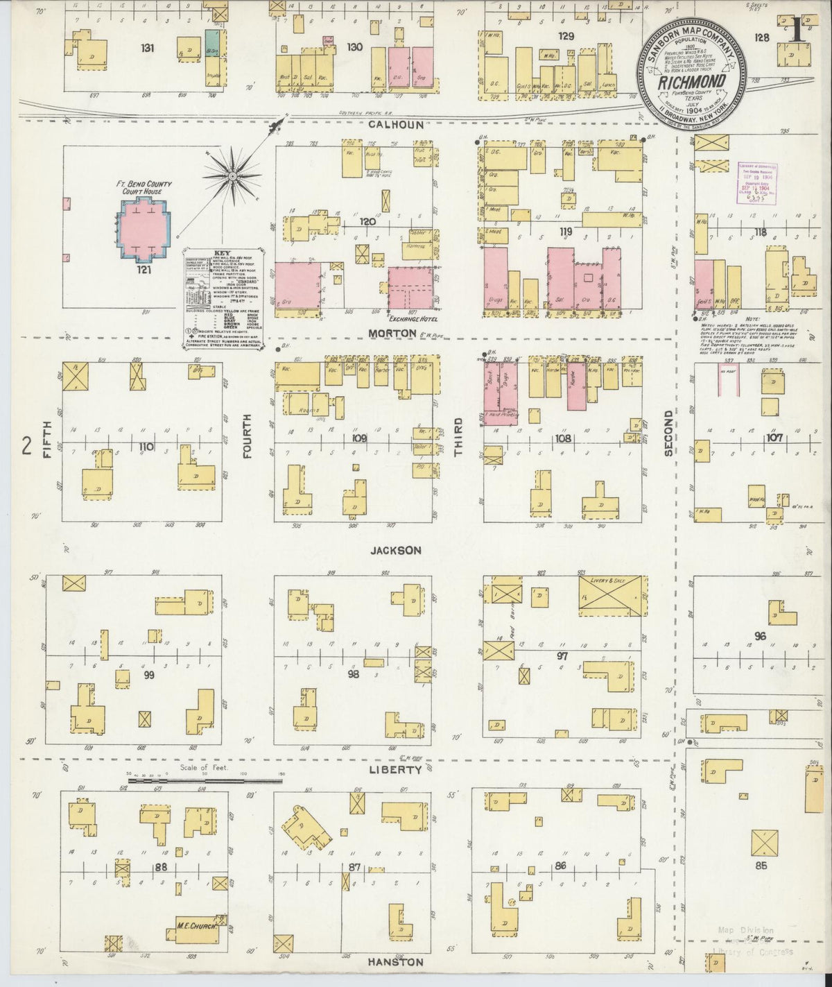 Sanborn Fire Insurance Map from Richmond, Fort Bend County, Texas (1904), Sheet #0001 - Historic Sanborn Fire Insurance Map Print, vintage old map wall art, antique decor, genealogy gift, Texas Texas map