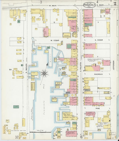 Sanborn Fire Insurance Map from Pensacola, Escambia County, Florida (1903), Sheet #0002 - Historic Sanborn Fire Insurance Map Print, vintage old map wall art, antique decor, genealogy gift, Florida Florida map