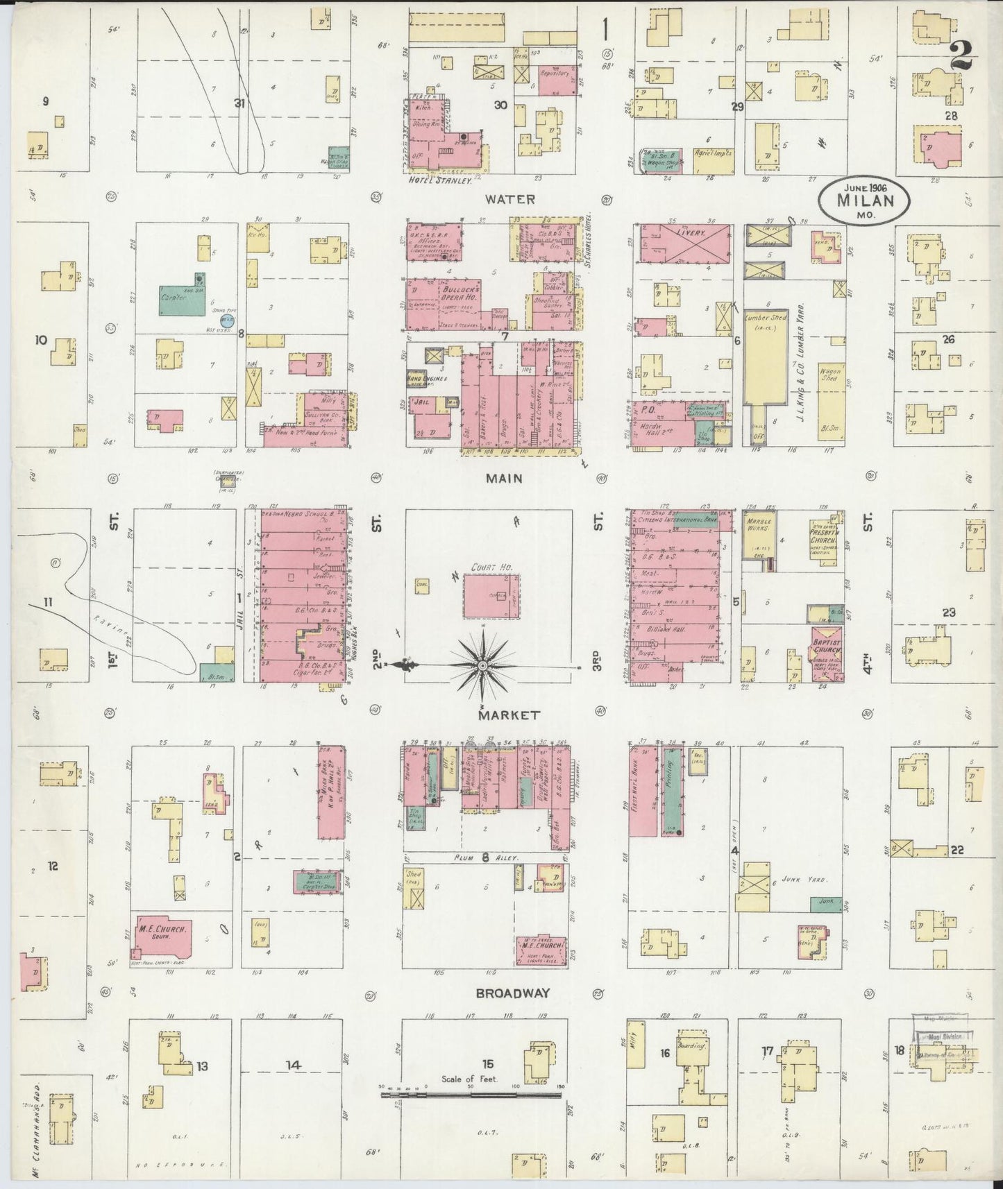 Sanborn Fire Insurance Map from Milan, Sullivan County, Missouri (1906), Sheet #0002 - Complete Map Set gallery image, historic Sanborn map, vintage wall art, Missouri Missouri