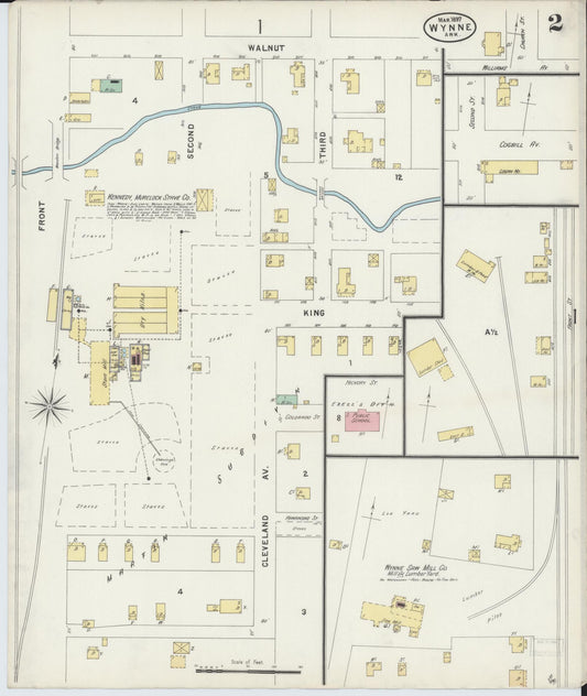 Sanborn Fire Insurance Map from Wynne, Cross County, Arkansas (1897), Sheet #0002 - Historic Sanborn Fire Insurance Map Print, vintage old map wall art, antique decor, genealogy gift, Arkansas Arkansas map