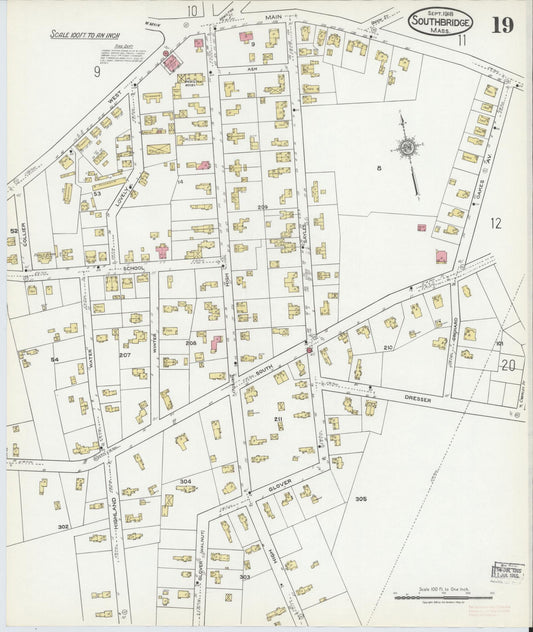 Sanborn Fire Insurance Map from Southbridge, Worcester County, Massachusetts (1918), Sheet #0019 - Historic Sanborn Fire Insurance Map Print, vintage old map wall art, antique decor, genealogy gift, Massachusetts Massachusetts map