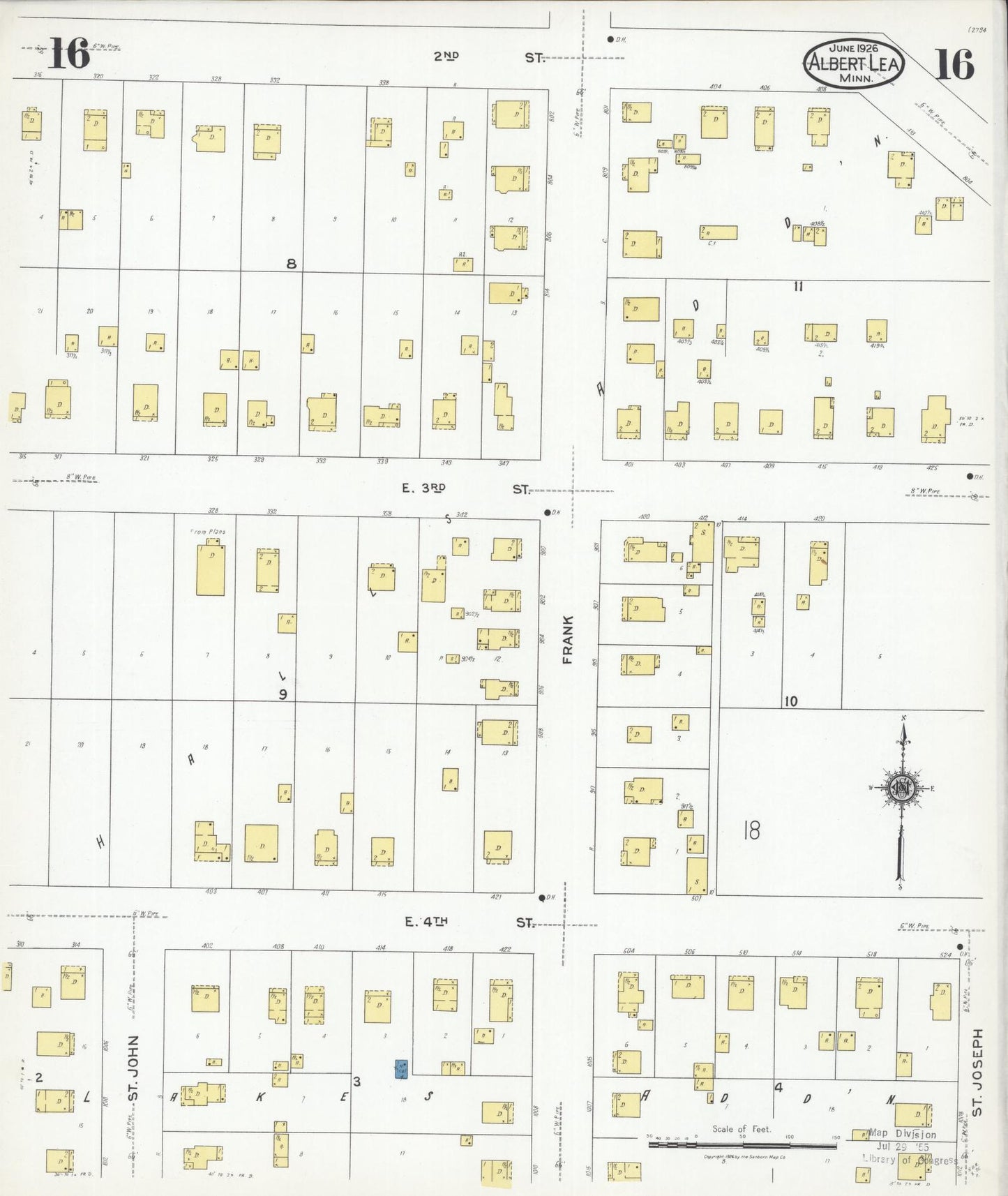 Sanborn Fire Insurance Map from Albert Lea, Freeborn County, Minnesota (1926), Sheet #0016 - Historic Sanborn Fire Insurance Map Print, vintage old map wall art, antique decor, genealogy gift, Minnesota Minnesota map
