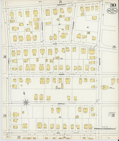 Sanborn Fire Insurance Map from Waltham, Middlesex County, Massachusetts (1903), Sheet #0030 - Historic Sanborn Fire Insurance Map Print, vintage old map wall art, antique decor, genealogy gift, Massachusetts Massachusetts map