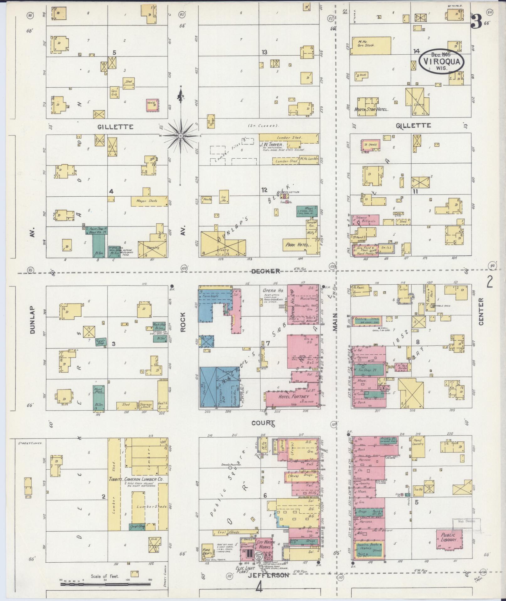 Sanborn Fire Insurance Map from Viroqua, Vernon County, Wisconsin (1905), Sheet #0003 - Historic Sanborn Fire Insurance Map Print, vintage old map wall art, antique decor, genealogy gift, Wisconsin Wisconsin map