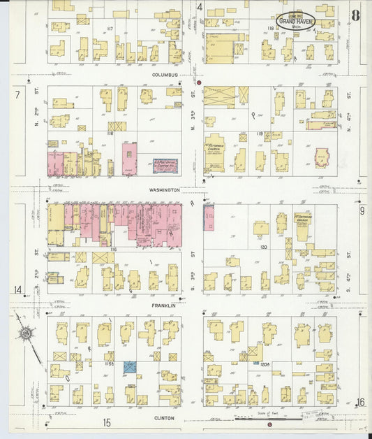 Sanborn Fire Insurance Map from Grand Haven, Ottawa County, Michigan (1912), Sheet #0008 - Historic Sanborn Fire Insurance Map Print, vintage old map wall art, antique decor, genealogy gift, Michigan Michigan map