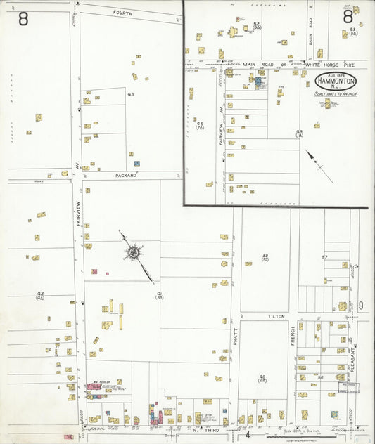 Sanborn Fire Insurance Map from Hammonton, Atlantic County, New Jersey (1923), Sheet #0008 - Historic Sanborn Fire Insurance Map Print, vintage old map wall art, antique decor, genealogy gift, New Jersey New Jersey map