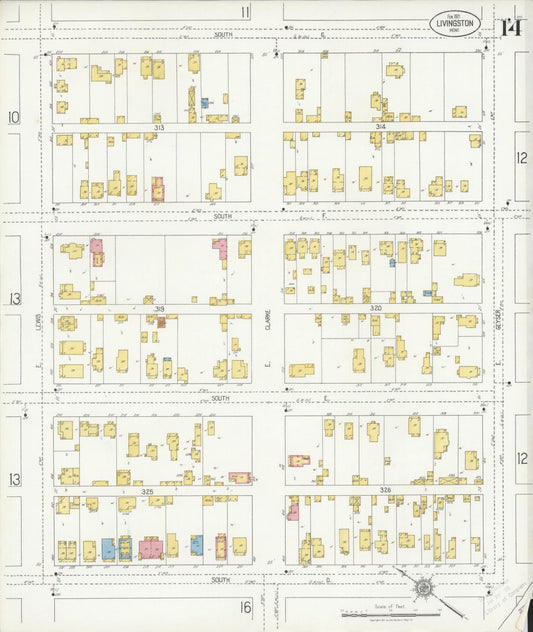 Sanborn Fire Insurance Map from Livingston, Park County, Montana (1921), Sheet #0014 - Historic Sanborn Fire Insurance Map Print, vintage old map wall art, antique decor, genealogy gift, Montana Montana map
