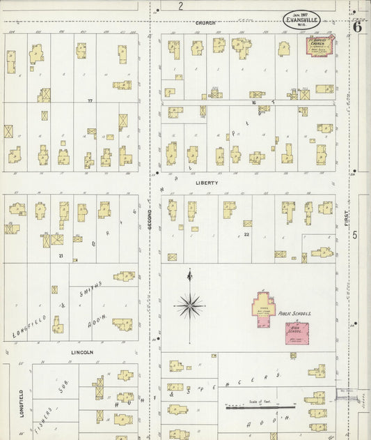 Sanborn Fire Insurance Map from Evansville, Rock County, Wisconsin (1907), Sheet #0006 - Historic Sanborn Fire Insurance Map Print, vintage old map wall art, antique decor, genealogy gift, Wisconsin Wisconsin map
