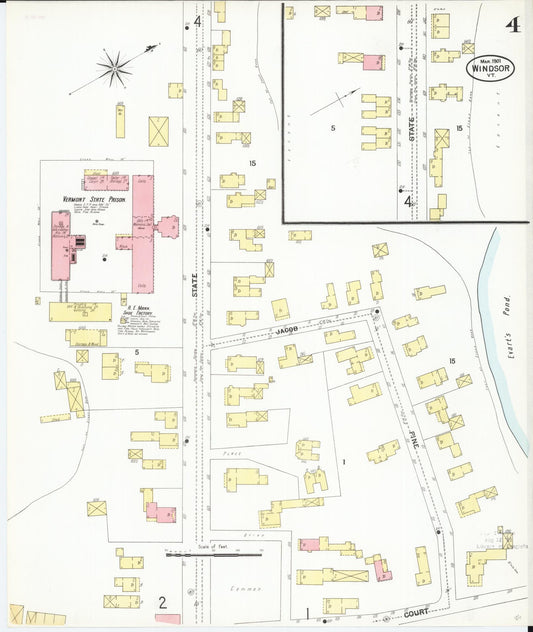 Sanborn Fire Insurance Map from Windsor, Windsor County, Vermont (1901), Sheet #0004 - Historic Sanborn Fire Insurance Map Print, vintage old map wall art, antique decor, genealogy gift, Vermont Vermont map