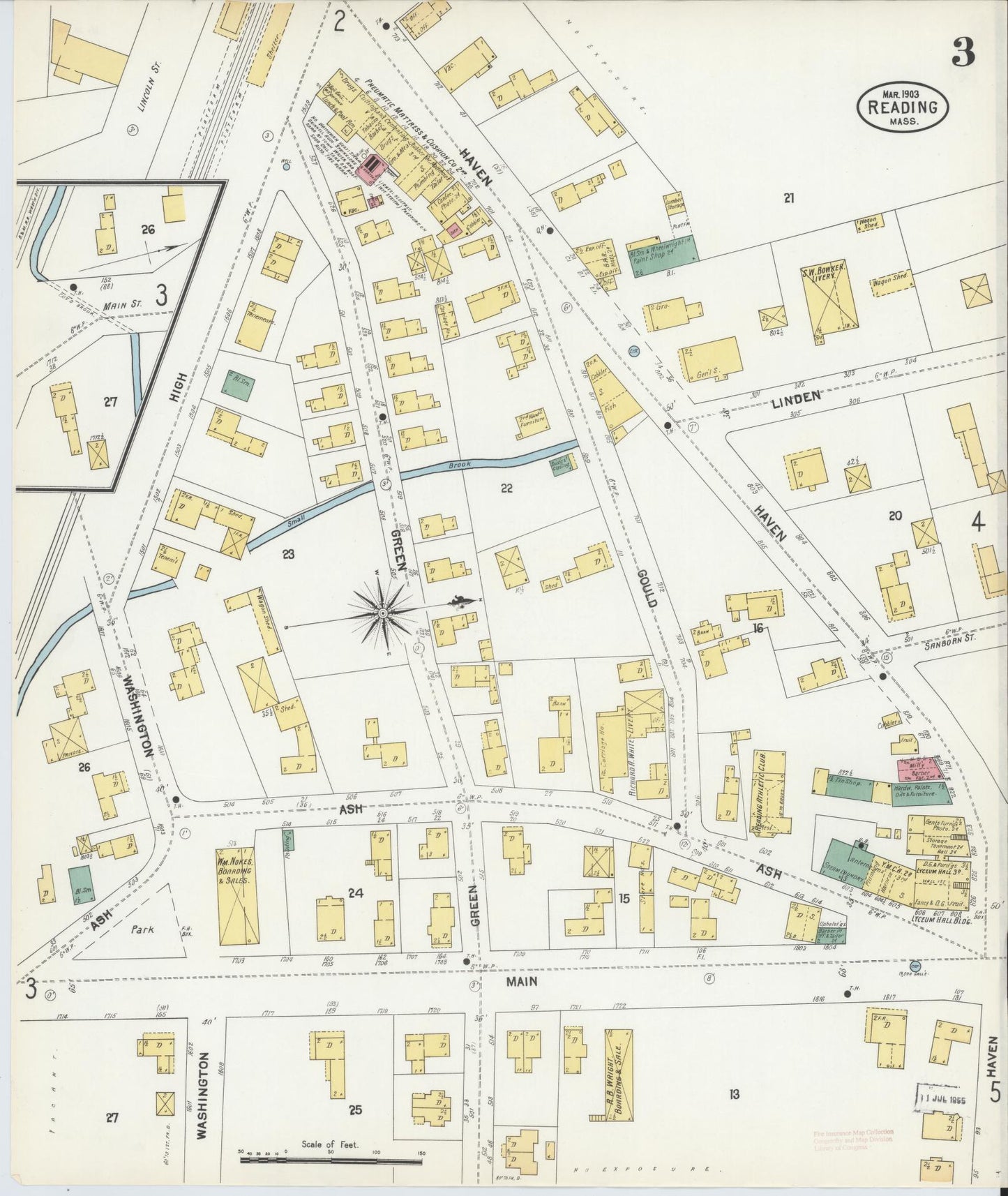 Sanborn Fire Insurance Map from Reading, Middlesex County, Massachusetts (1903), Sheet #0003 - Complete Map Set gallery image, historic Sanborn map, vintage wall art, Massachusetts Massachusetts