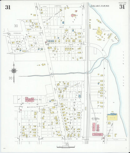 Sanborn Fire Insurance Map from Beloit, Rock County, Wisconsin (1939), Sheet #0031 - Historic Sanborn Fire Insurance Map Print, vintage old map wall art, antique decor, genealogy gift, Wisconsin Wisconsin map