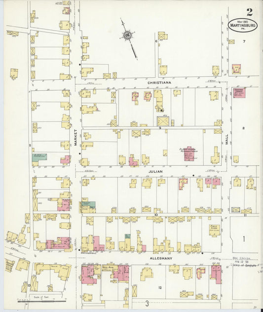 Sanborn Fire Insurance Map from Martinsburg, Blair County, Pennsylvania (1910), Sheet #0002 - Historic Sanborn Fire Insurance Map Print, vintage old map wall art, antique decor, genealogy gift, Pennsylvania Pennsylvania map
