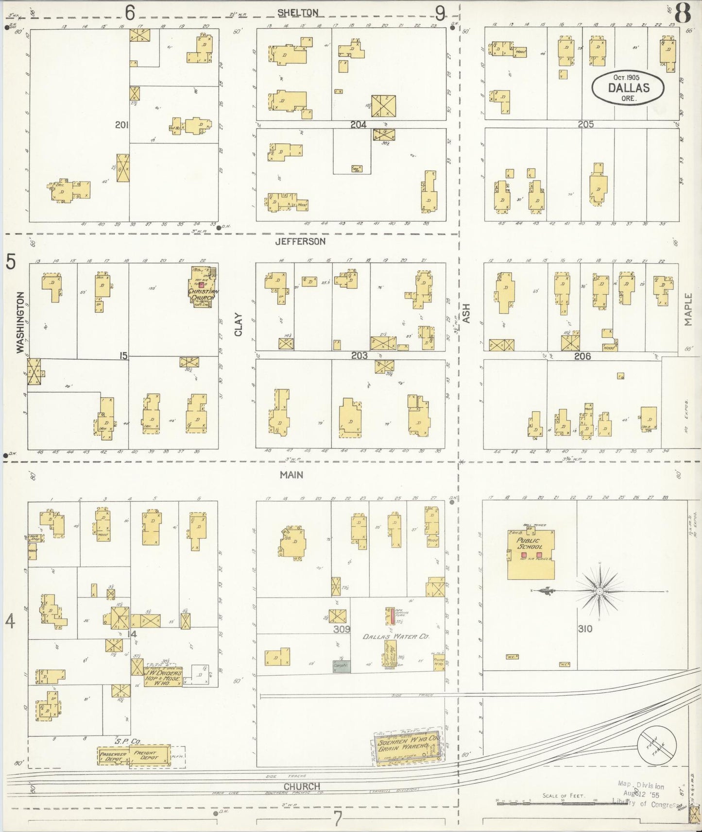 Sanborn Fire Insurance Map from Dallas, Polk County, Oregon (1905), Sheet #0008 - Complete Map Set gallery image, historic Sanborn map, vintage wall art, Oregon Oregon