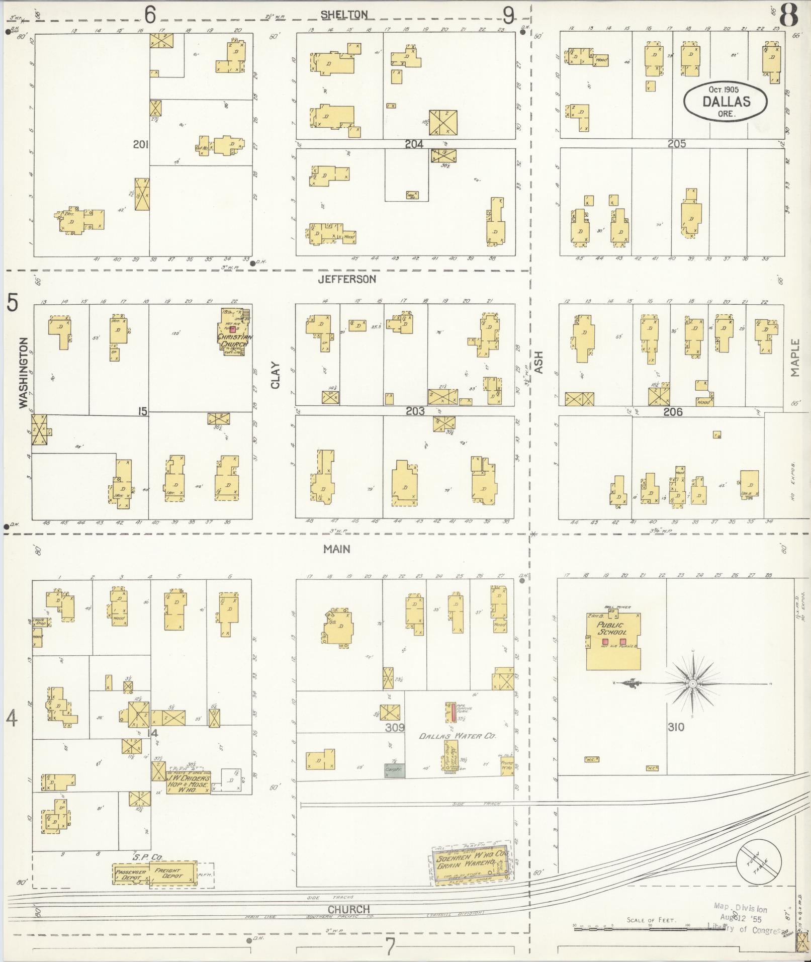 Sanborn Fire Insurance Map from Dallas, Polk County, Oregon (1905), Sheet #0008 - Complete Map Set gallery image, historic Sanborn map, vintage wall art, Oregon Oregon