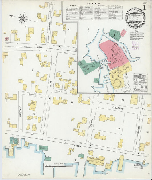 Sanborn Fire Insurance Map from Kennebunkport, York County, Maine (1901), Sheet #0001 - Historic Sanborn Fire Insurance Map Print, vintage old map wall art, antique decor, genealogy gift, Maine Maine map