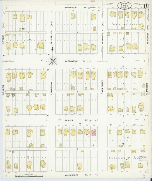 Sanborn Fire Insurance Map from Enid, Garfield County, Oklahoma (1908), Sheet #0008 - Historic Sanborn Fire Insurance Map Print, vintage old map wall art, antique decor, genealogy gift, Oklahoma Oklahoma map