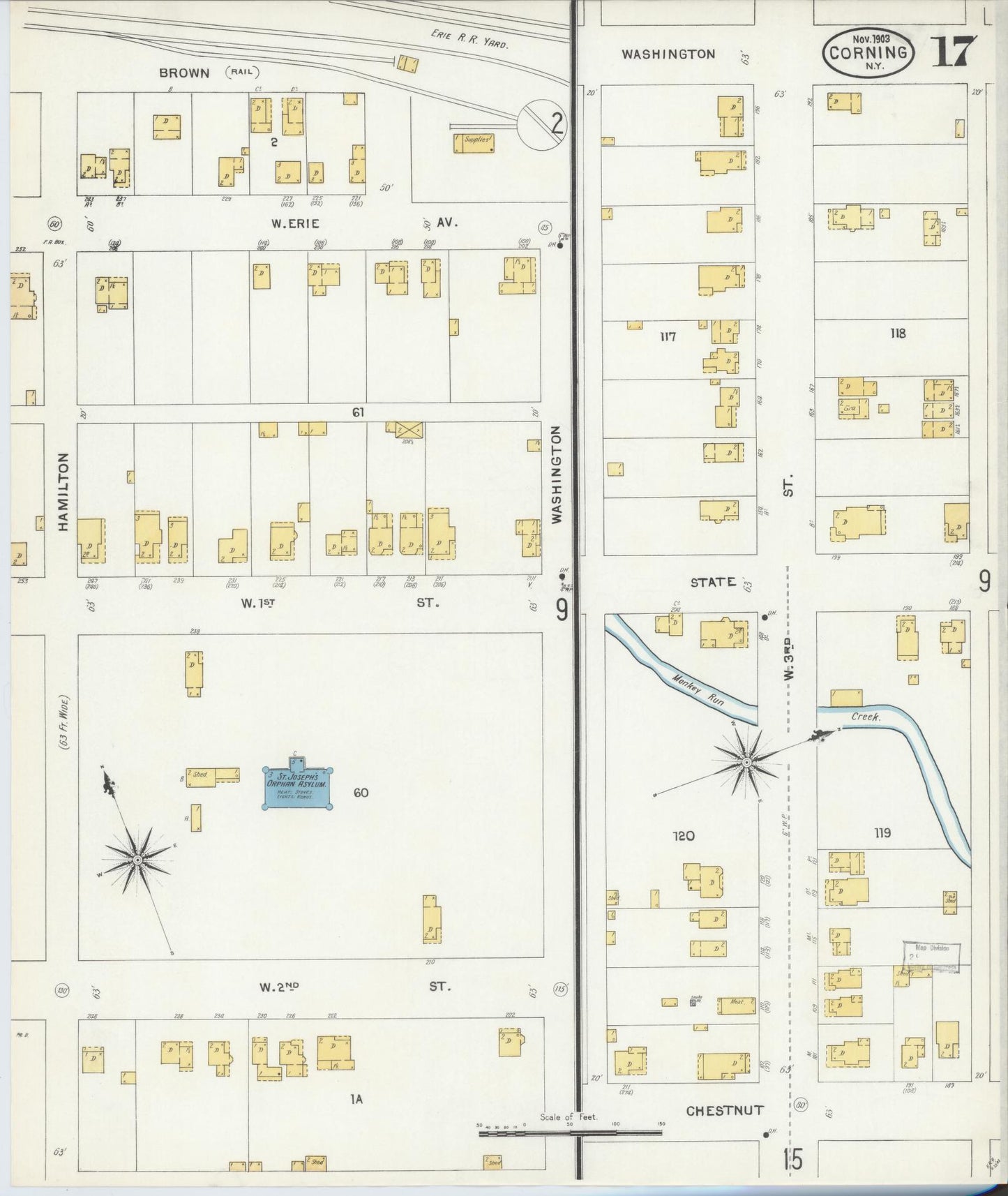 Sanborn Fire Insurance Map from Corning, Steuben County, New York (1903), Sheet #0017 - Complete Map Set gallery image, historic Sanborn map, vintage wall art, New York New York