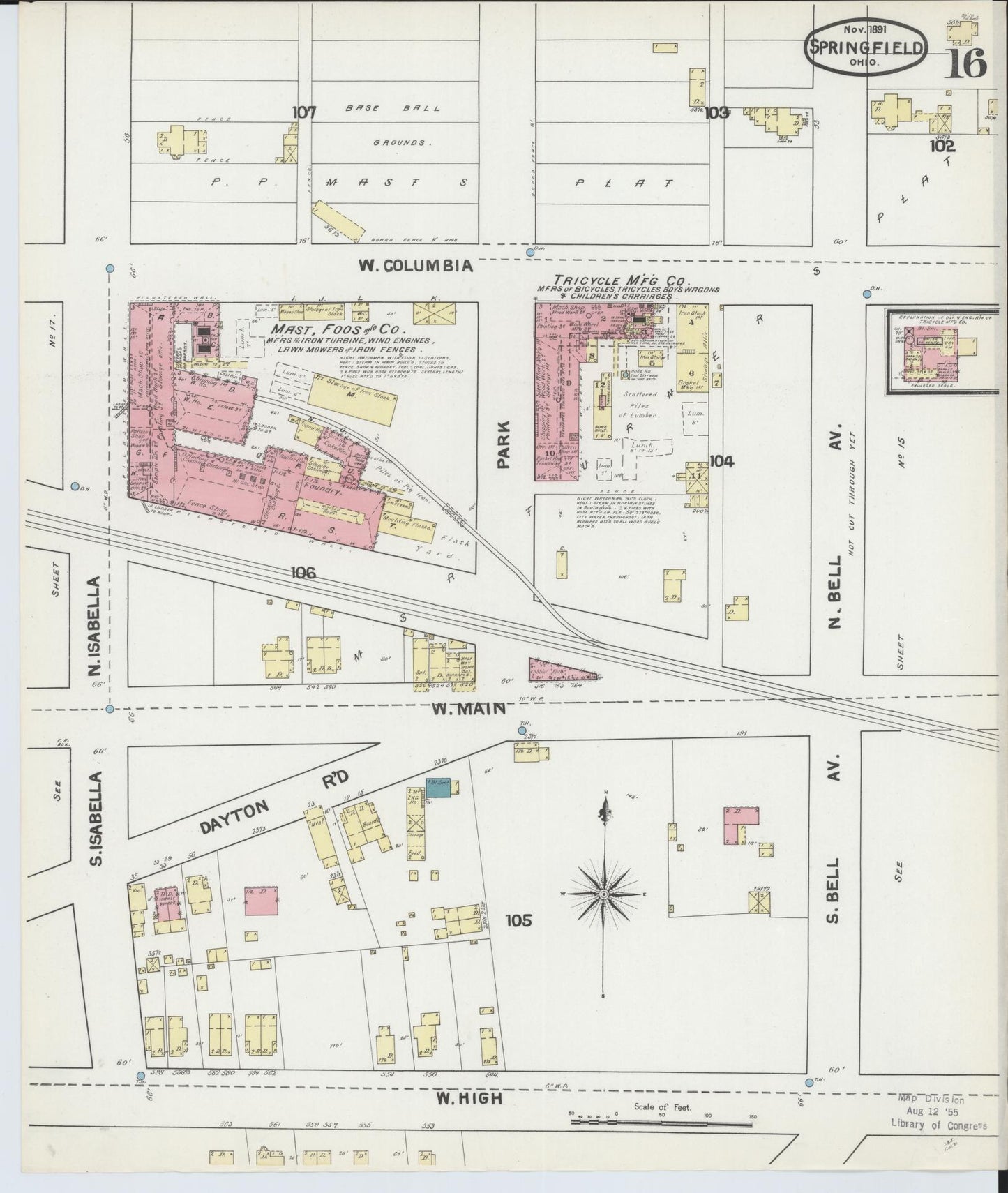 Sanborn Fire Insurance Map from Springfield, Clark County, Ohio (1891), Sheet #0016 - Complete Map Set gallery image, historic Sanborn map, vintage wall art, Ohio Ohio
