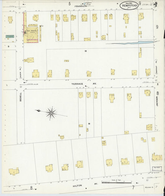 Sanborn Fire Insurance Map from Hempstead, Nassau County, New York (1909), Sheet #0004 - Historic Sanborn Fire Insurance Map Print, vintage old map wall art, antique decor, genealogy gift, New York New York map