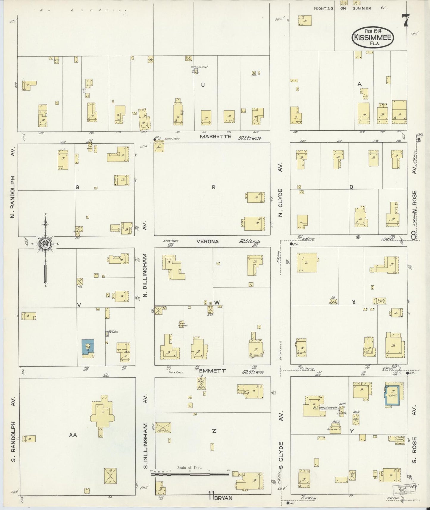 Sanborn Fire Insurance Map from Kissimmee, Osceola County, Florida (1914), Sheet #0007 - Complete Map Set gallery image, historic Sanborn map, vintage wall art, Florida Florida