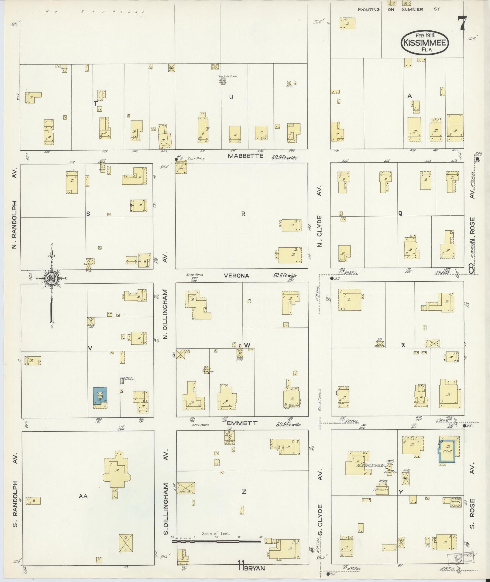 Sanborn Fire Insurance Map from Kissimmee, Osceola County, Florida (1914), Sheet #0007 - Complete Map Set gallery image, historic Sanborn map, vintage wall art, Florida Florida