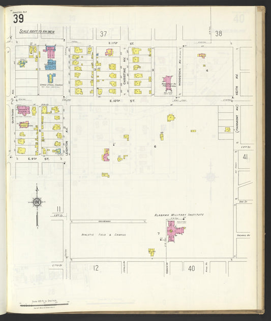 Sanborn Fire Insurance Map from Anniston, Calhoun County, Alabama (1925), Sheet #0039 - Historic Sanborn Fire Insurance Map Print, vintage old map wall art, antique decor, genealogy gift, Alabama Alabama map