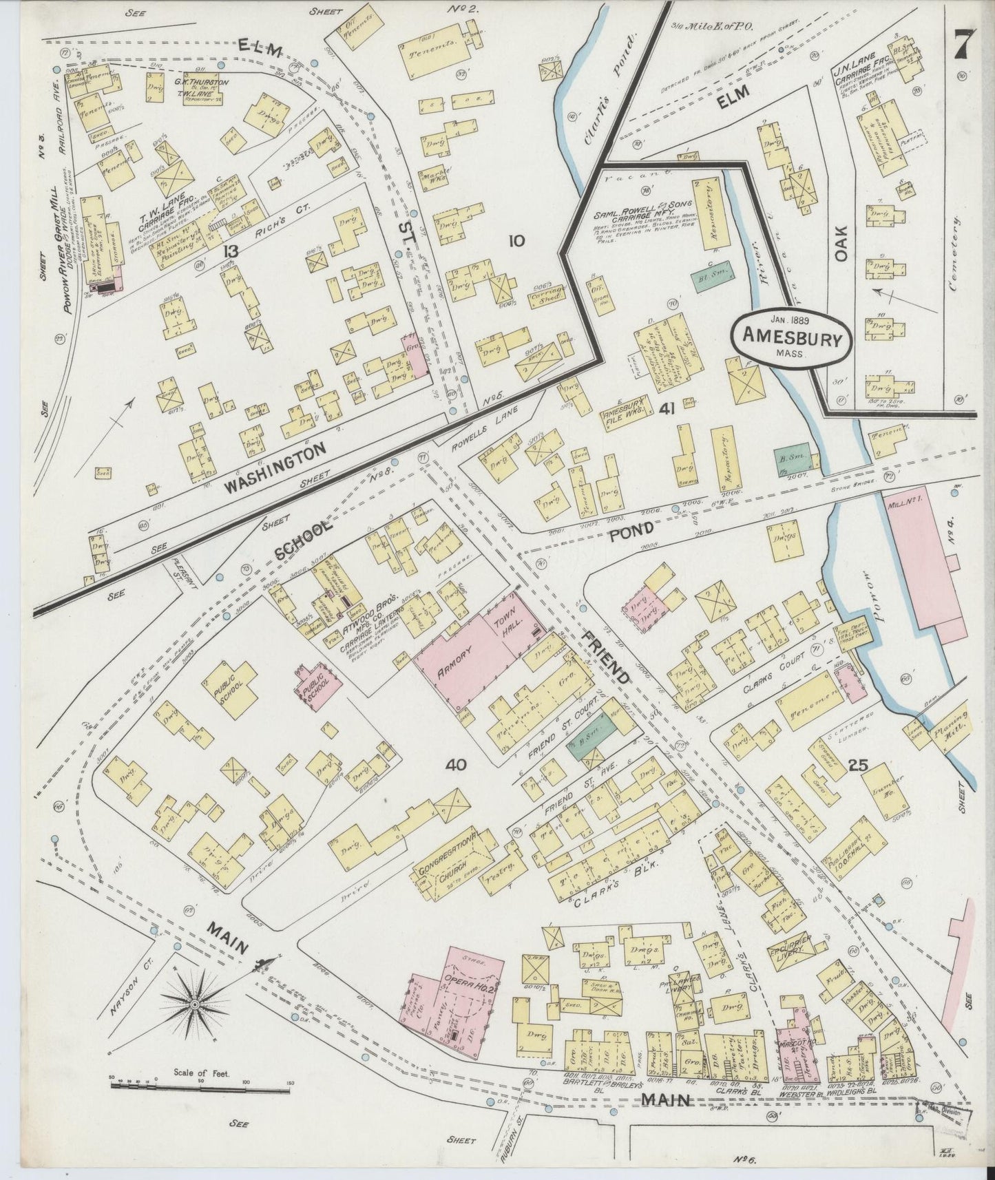 Sanborn Fire Insurance Map from Amesbury, Essex County, Massachusetts (1889), Sheet #0007 - Complete Map Set gallery image, historic Sanborn map, vintage wall art, Massachusetts Massachusetts