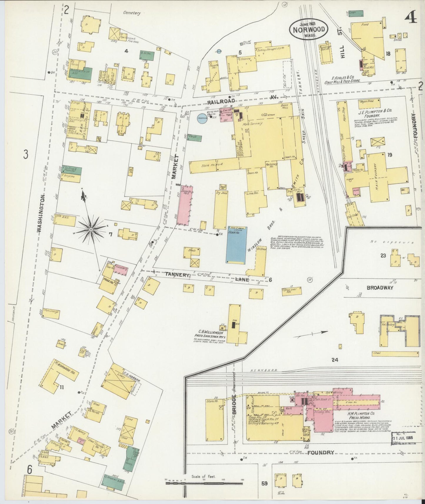 Sanborn Fire Insurance Map from Norwood, Norfolk County, Massachusetts (1903), Sheet #0004 - Complete Map Set gallery image, historic Sanborn map, vintage wall art, Massachusetts Massachusetts