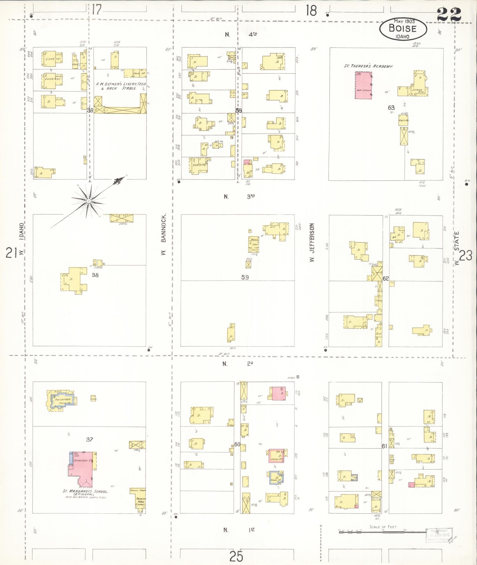 Sanborn Fire Insurance Map from Boise, Ada County, Idaho (1903), Sheet #0022 - Historic Sanborn Fire Insurance Map Print, vintage old map wall art, antique decor, genealogy gift, Idaho Idaho map