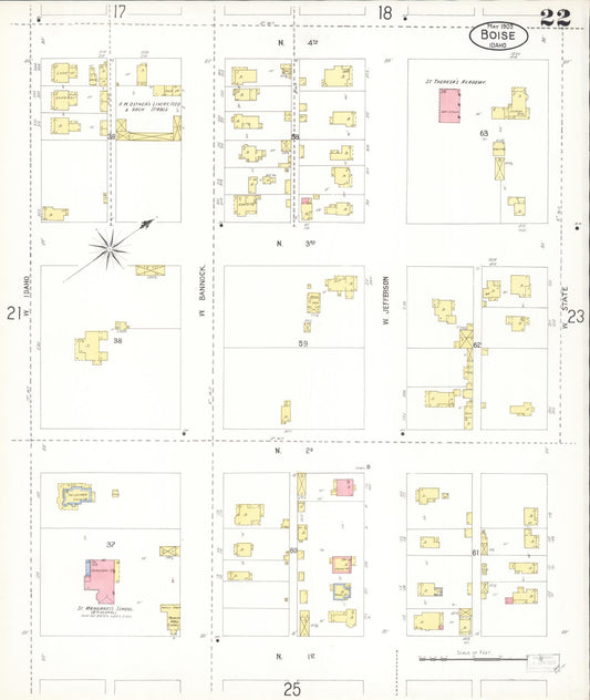 Sanborn Fire Insurance Map from Boise, Ada County, Idaho (1903), Sheet #0022 - Historic Sanborn Fire Insurance Map Print, vintage old map wall art, antique decor, genealogy gift, Idaho Idaho map