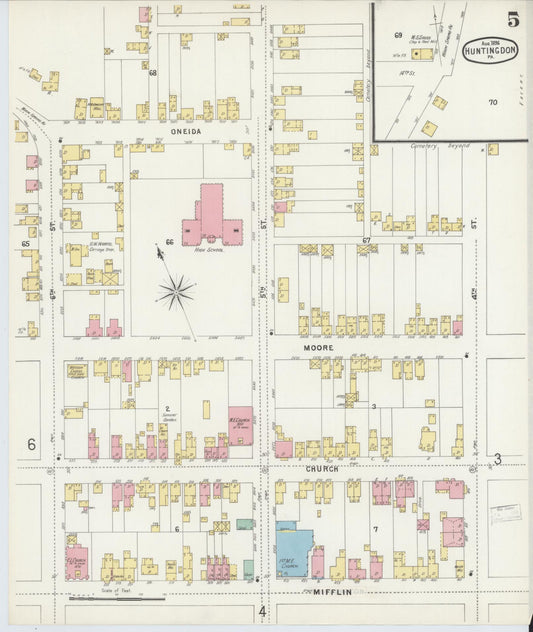 Sanborn Fire Insurance Map from Huntingdon, Huntingdon County, Pennsylvania (1896), Sheet #0005 - Historic Sanborn Fire Insurance Map Print, vintage old map wall art, antique decor, genealogy gift, Pennsylvania Pennsylvania map