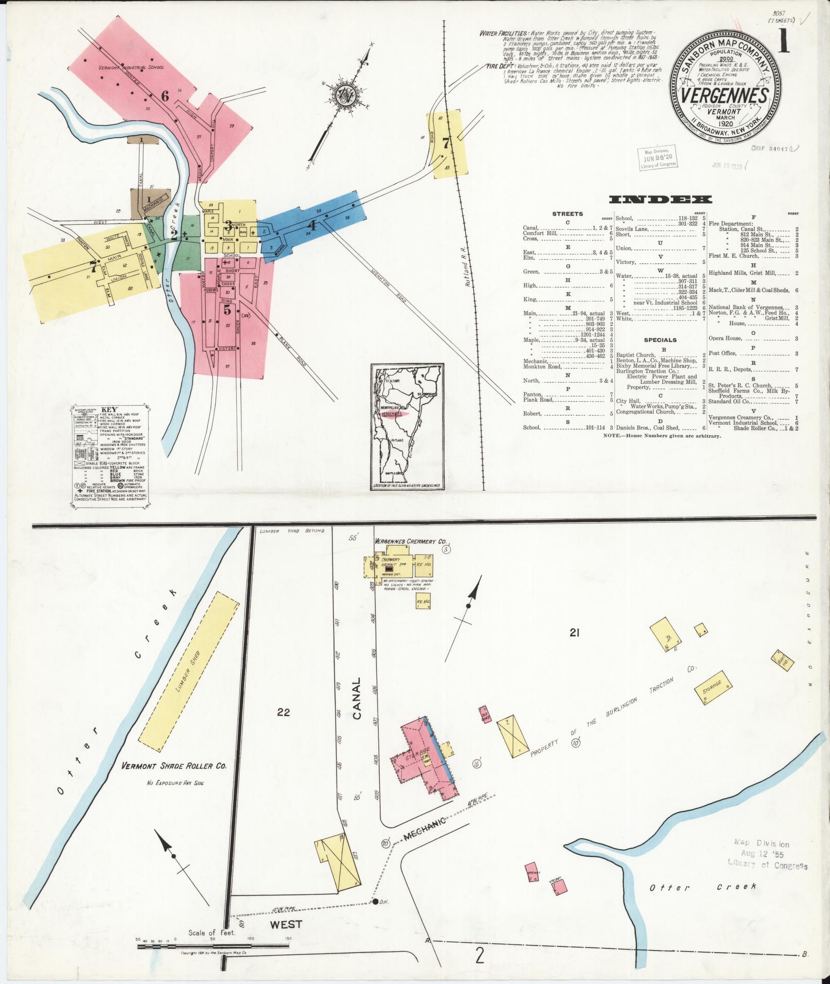 Sanborn Fire Insurance Map from Vergennes, Addison County, Vermont. (1920) – Historic Sanborn Fire Insurance Map Print