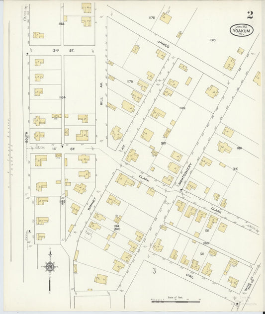 Sanborn Fire Insurance Map from Yoakum, De Witt And Lavaca Counties, Texas (1912), Sheet #0002 - Historic Sanborn Fire Insurance Map Print, vintage old map wall art, antique decor, genealogy gift, Texas Texas map