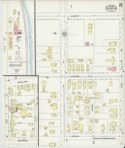 Sanborn Fire Insurance Map from Warren, Warren County, Pennsylvania (1898), Sheet #0008 - Historic Sanborn Fire Insurance Map Print, vintage old map wall art, antique decor, genealogy gift, Pennsylvania Pennsylvania map